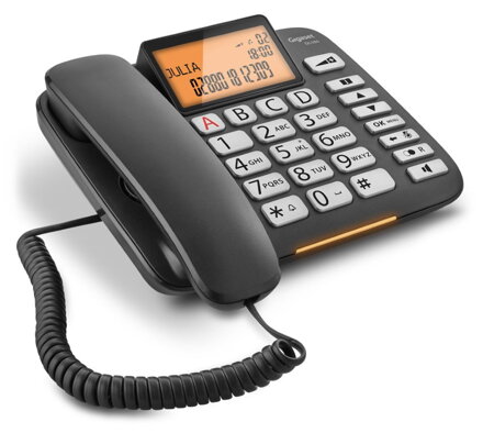 SIEMENS GIGASET DL580 - štandardný telefón s displejom, zoznam na 99 čísel, handsfree, výborný zvuk, farba čierna