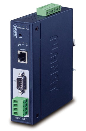 PLANET MODBUS priemyselná brána RS-232/422/485 na IP, 1x COM, 100Base-TX, RTU / ACSII, -40až + 75 ° C, 9-48VDC, IP30