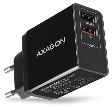 AXAGON síťová nabíječka 24W / ACU-QS24 / 2x USB-A / QC3.0/AFC/FCP + 5V-1.2A